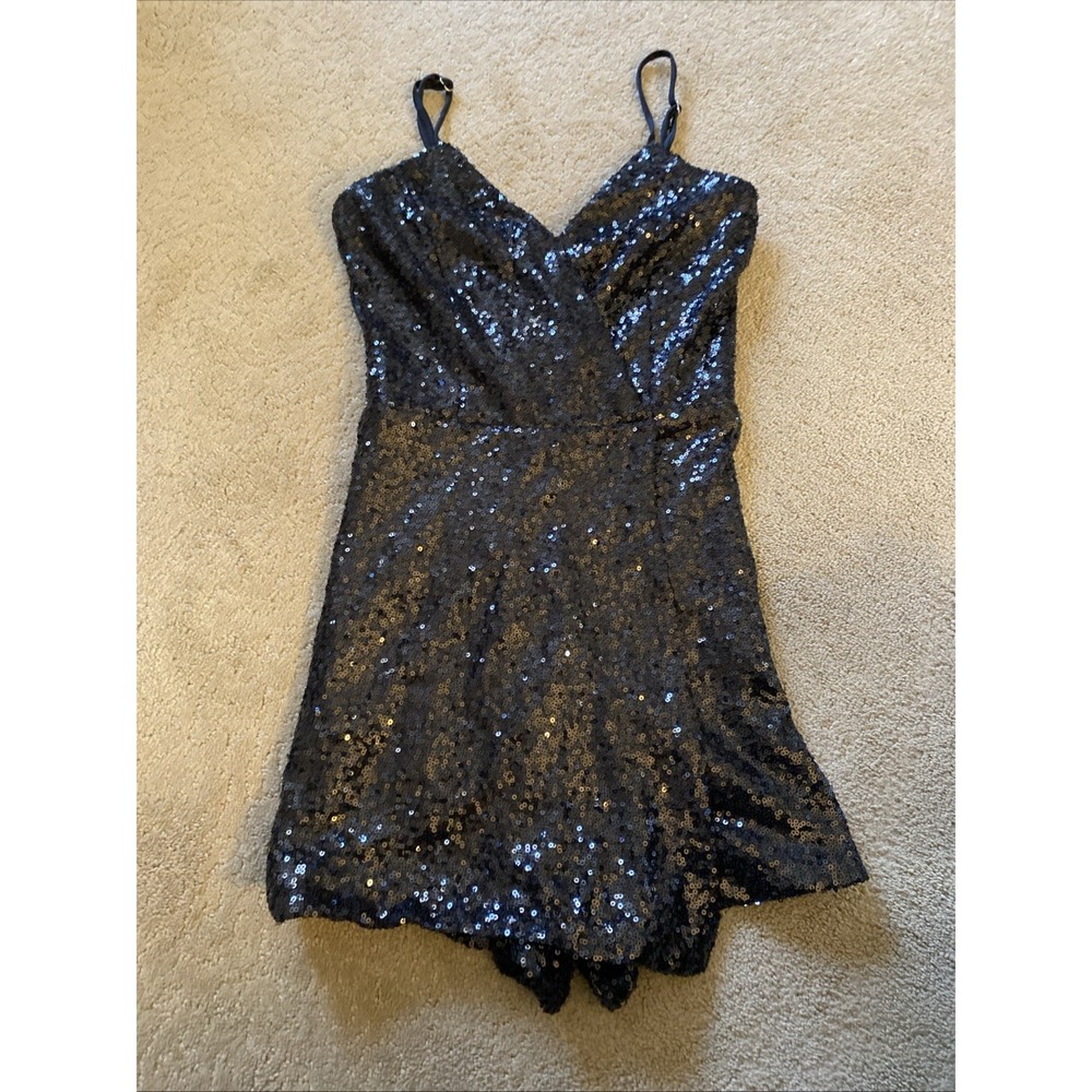WINDSOR BLACK SEQUIN WRAP-FRONT ROMPER HIGH WAIST FITTED SHORTS‎ SIZE XS - Picture 5 of 16